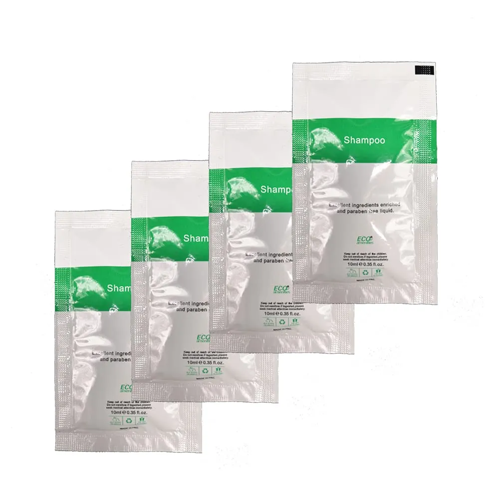 ECO Hotel Amenities - Refreshing Mini Shampoo Sachets for Guests and AirBnB Rentals - 0.35 fl oz (10ml) per Green Tea Scented Pouch, 300 Pack
