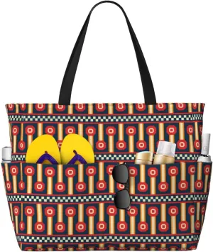 Egyptian Stripes Print 28L Beach Tote Bag, Water-resistant Travel Tote, Lightweight Gym & Camping Carryall