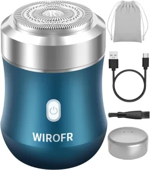 Electric Shaver One-Button Use Portable Mini Shaver Electric Razor for Men Rotary, Rechargeable, Wet&Dry, IPX7 Waterproof, Travel, Home, Office, Car, Blue