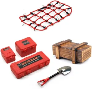 Electronics Video Games Replacement Parts 6PCS/Set Simulated Decoration Suitcase Luggage Net Shovel for TRX4 DeFor Fender SCX10 90046 90047 MST Jimny VS4 RC Car Accessories-R - (Red)