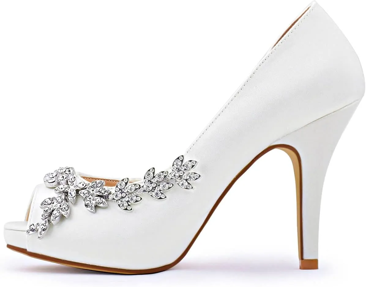 ELEGANTPARK Wedding Shoes for Bride High Heel Platform Bridal Shoes Rhinestones Wedding Heels for Women Pumps Satin Evening Party Prom Dress Pumps