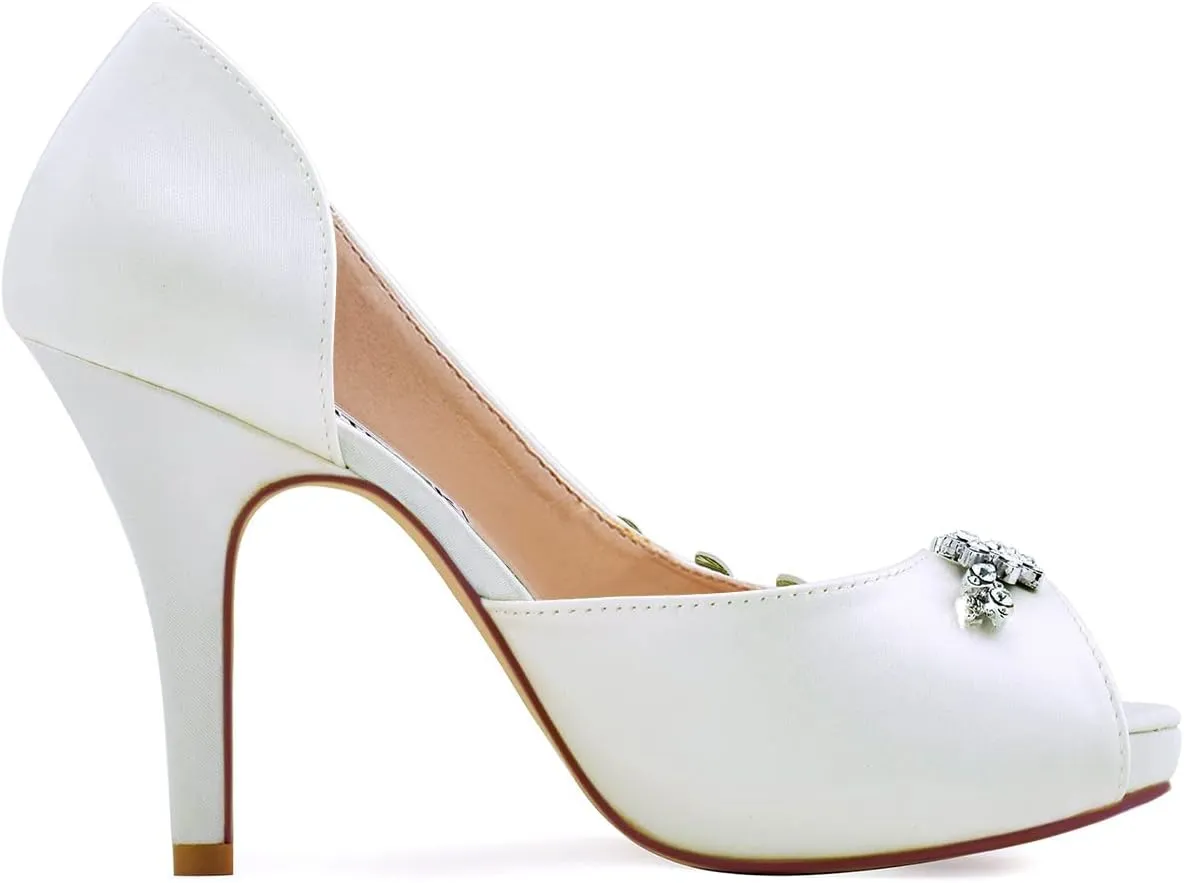 ELEGANTPARK Wedding Shoes for Bride High Heel Platform Bridal Shoes Rhinestones Wedding Heels for Women Pumps Satin Evening Party Prom Dress Pumps