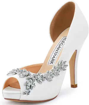 ELEGANTPARK Wedding Shoes for Bride High Heel Platform Bridal Shoes Rhinestones Wedding Heels for Women Pumps Satin Evening Party Prom Dress Pumps