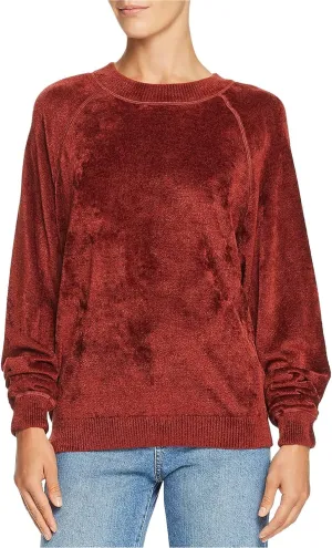 Elizabeth and James Womens Luxery Velvet Sweatshirt Orange S
