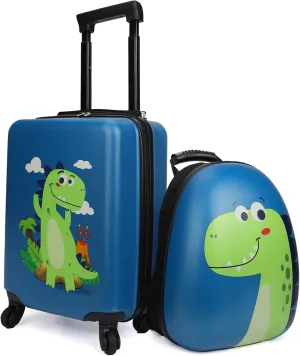 emissary Dinosaur Kid's Luggage Set for Boys, 18" Hardside Kids Suitcase with Spinner Wheels, Toddler Carry on Luggage Travel Rolling Suitcase Airline Approved