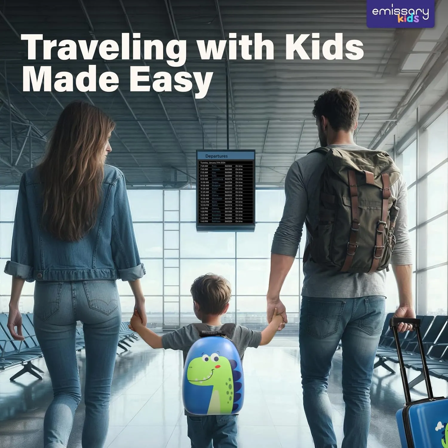 emissary Dinosaur Kid's Luggage Set for Boys, 18" Hardside Kids Suitcase with Spinner Wheels, Toddler Carry on Luggage Travel Rolling Suitcase Airline Approved