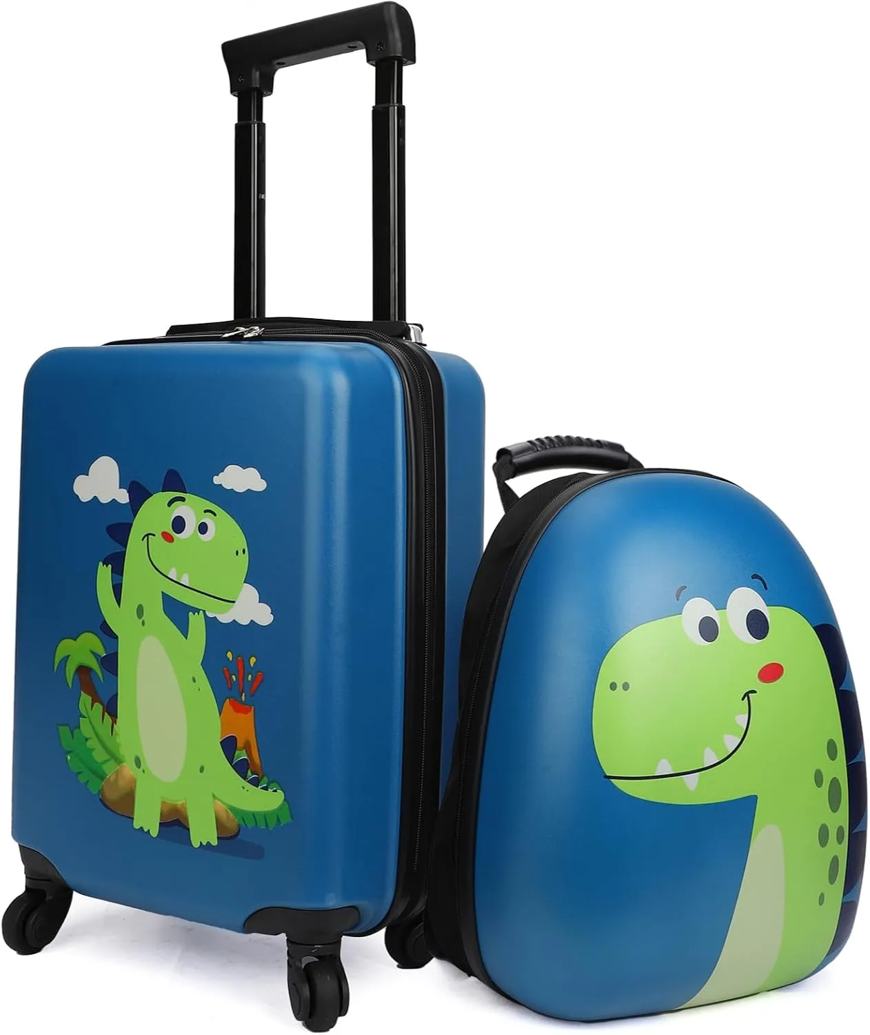 emissary Dinosaur Kid's Luggage Set for Boys, 18" Hardside Kids Suitcase with Spinner Wheels, Toddler Carry on Luggage Travel Rolling Suitcase Airline Approved