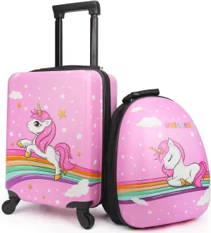 emissary Unicorn Kid’s Luggage Set for girls, 16" Hardside Kids Luggage with Spinner Wheels, Carry on Toddler Suitcase Travel Rolling Luggage Airline Approved