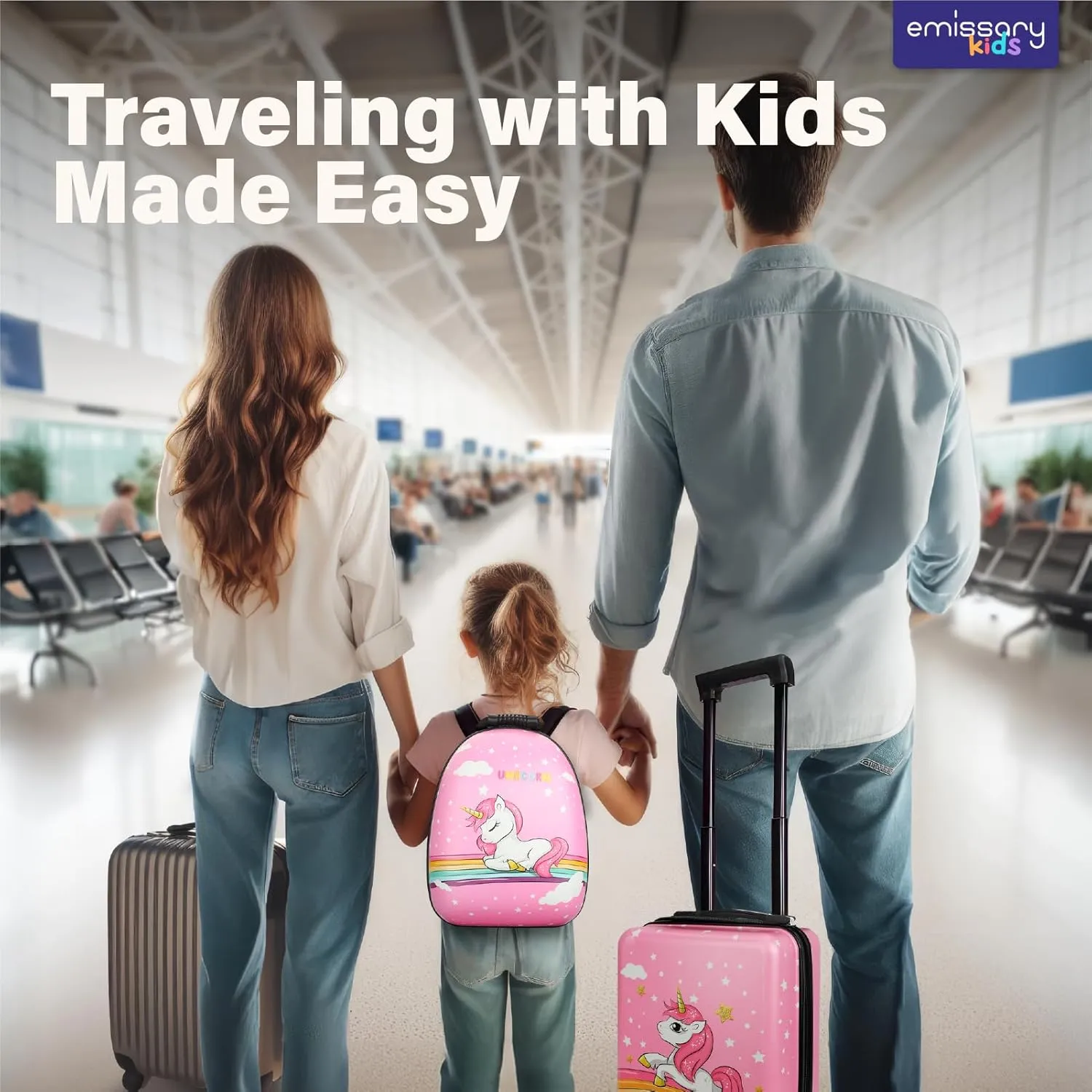 emissary Unicorn Kid’s Luggage Set for girls, 16" Hardside Kids Luggage with Spinner Wheels, Carry on Toddler Suitcase Travel Rolling Luggage Airline Approved