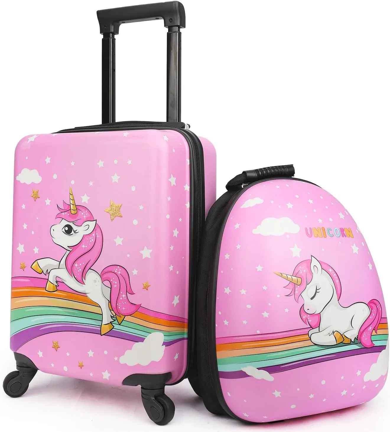 emissary Unicorn Kid’s Luggage Set for girls, 16" Hardside Kids Luggage with Spinner Wheels, Carry on Toddler Suitcase Travel Rolling Luggage Airline Approved