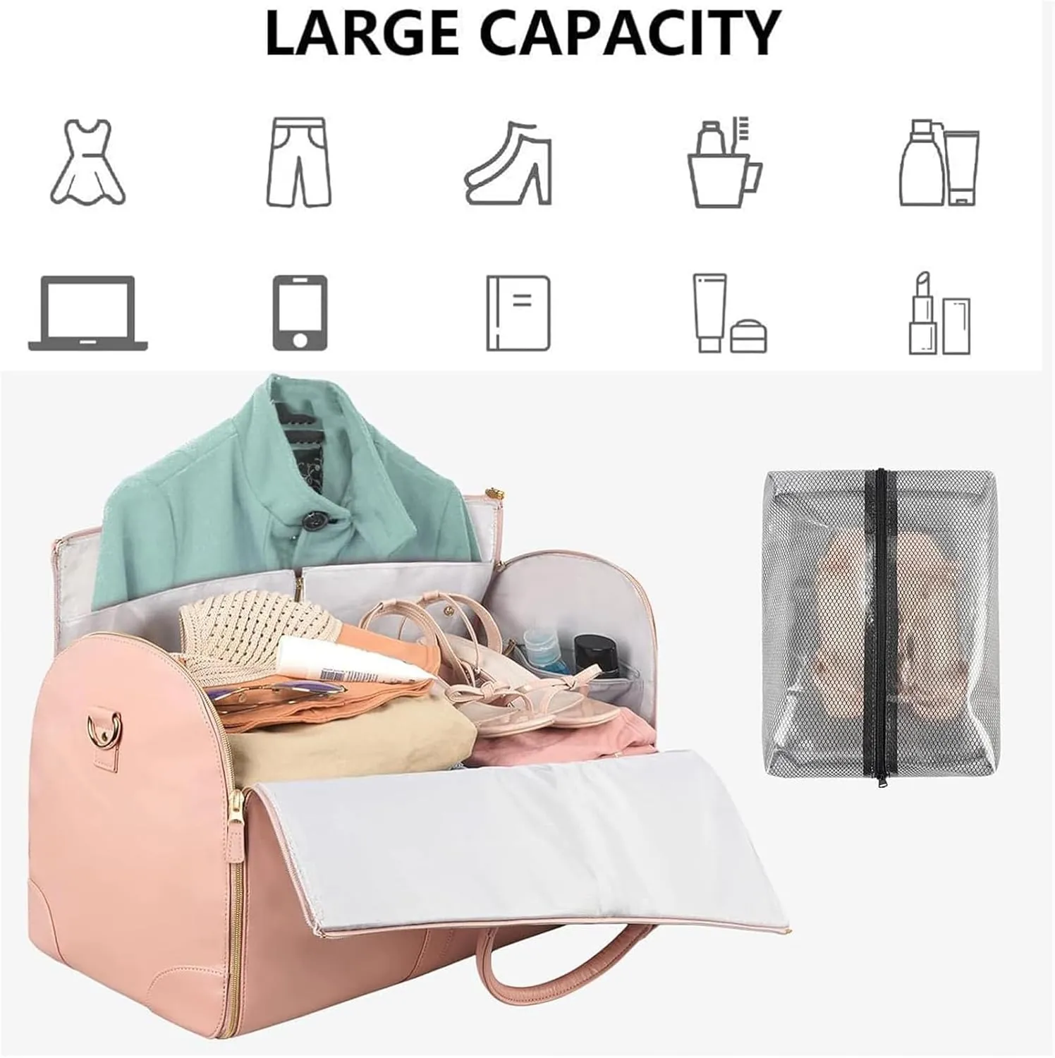 Emmafy Travel Carry-On & Garment Bag, Foldable Clothing Duffle (White)