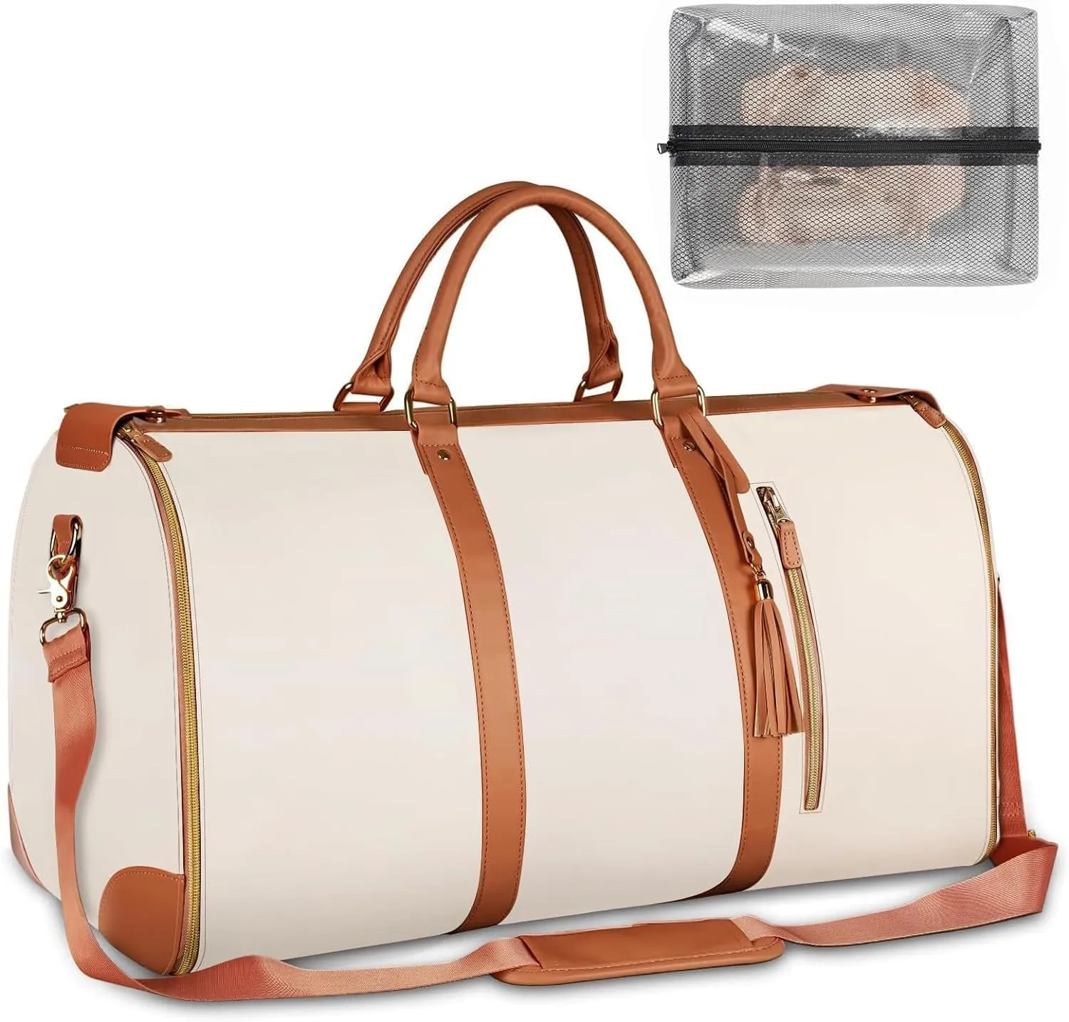 Emmafy Travel Carry-On & Garment Bag, Foldable Clothing Duffle (White)