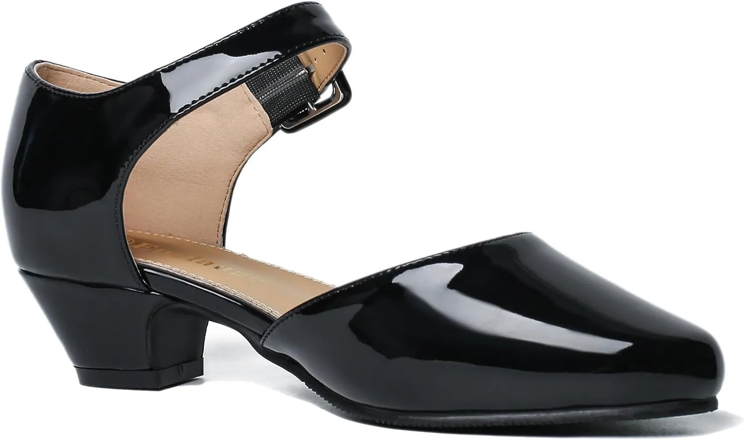 Enelauge Women's Closed Toe Low Block Heels Ankle Buckle Strap D'Orsay Pumps Comfortable Chunky Heel Dress Work Church Shoes