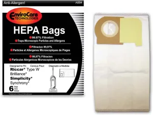 Envirocare Replacement HEPA Filtration Vacuum Cleaner Dust Bags made to fit Riccar Type W Brilliance and Simplicity Synchrony Vacuum Cleaners 6 pack