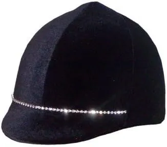 Equestrian Riding Helmet Cover - Rhinestone Black Velvet
