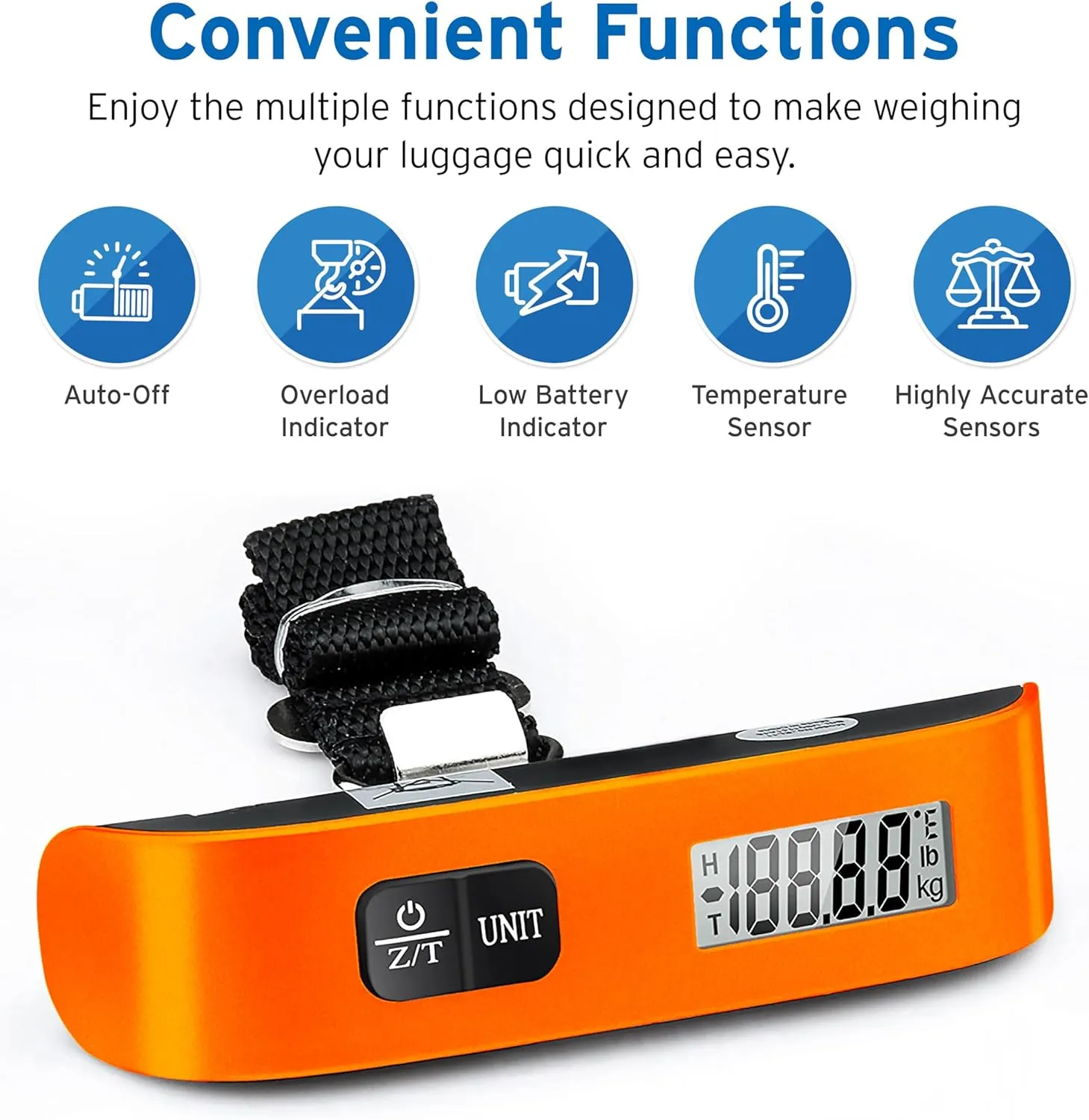 Etekcity Luggage Scale for Travel Essentials, Digital Suitcase Weight Scale with Hook, Travel Accessories for Portable Hanging Baggage, 110 Pounds, Battery Included