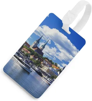 European Old City and The Sea Port Estonia Luggage Tag for Suitcase Cute ID Tags Travel Baggage Identifier Labels White-Style