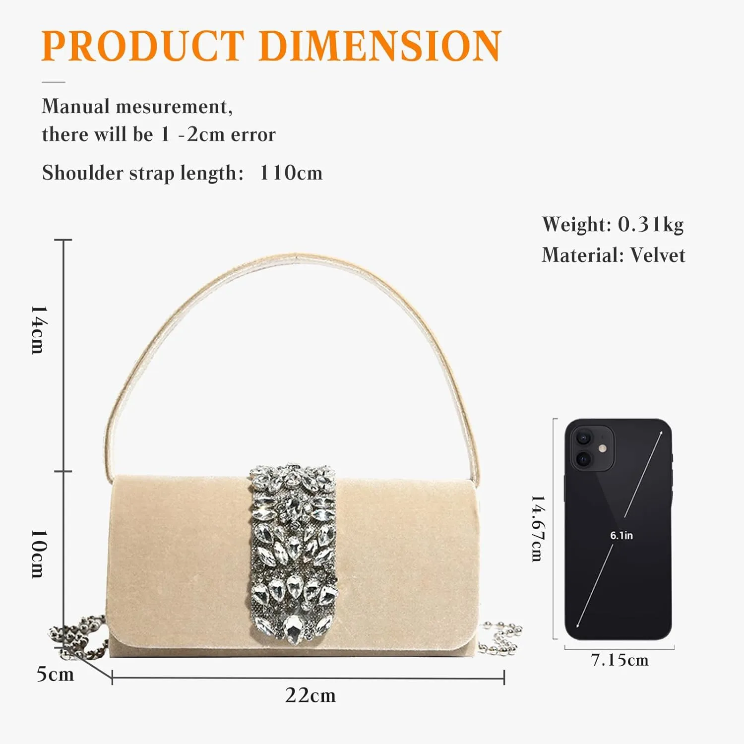 Evening Bag for Women Rhinestone Clutch Bag Sparkly Crystal Handbag Bridal Wedding Purse Glitter Shoulder Bag