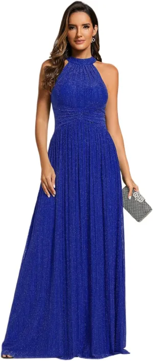 Ever-Pretty Women's Summer Halter Sleeveless Pletaed Floor Length Glitter Formal Evening Dresses 41961
