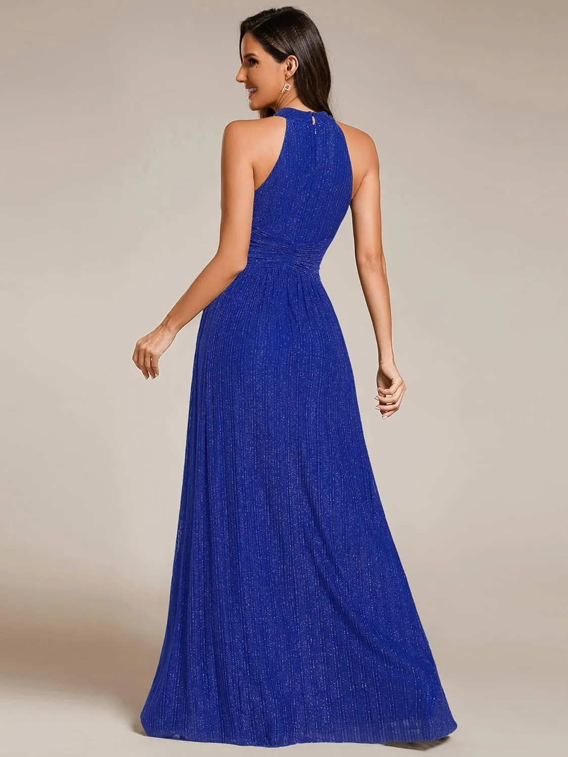 Ever-Pretty Women's Summer Halter Sleeveless Pletaed Floor Length Glitter Formal Evening Dresses 41961