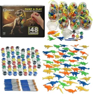 EXPLORACY Dinosaur Painting Kit for Kids - 48Pcs DIY Dino Arts & Crafts Set – Animal Figurine Mini Dinosaur Toy Party Favors Gifts for Boys Girls Toddler Ages 3-8
