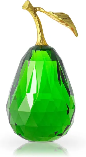 Exquisite Crystal Pear - A Precious Blend of Artistry and Utility Glass Fruit Decor Kitchen Decor Collectible Paperweight (Green)