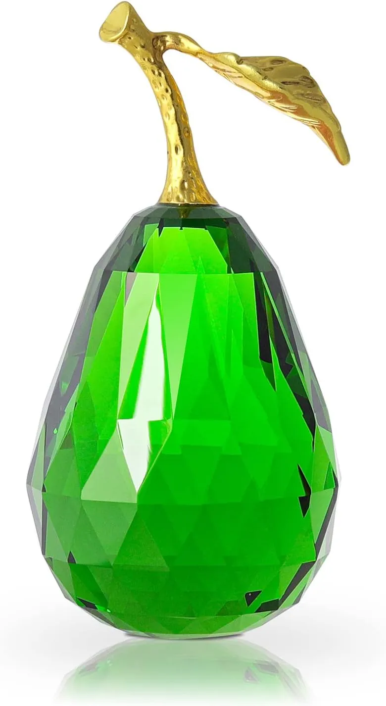 Exquisite Crystal Pear - A Precious Blend of Artistry and Utility Glass Fruit Decor Kitchen Decor Collectible Paperweight (Green)
