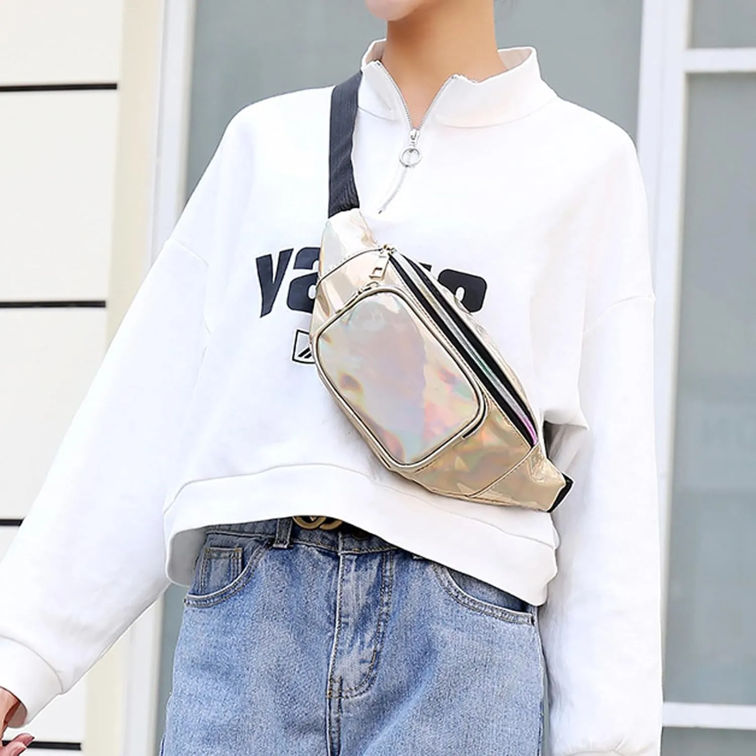 eYLun Women Fanny Pack Belt Bag Crossbody Waist Bag Bum Bag Waterproof Traveling Waist Bag Pack Gold