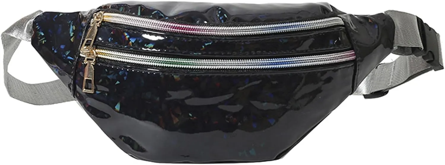 eYLun Women Holographic Fanny Pack Belt Bag Crossbody Bag Waist Bag Waterproof Waist Packs Bumbag Running Traveling Black
