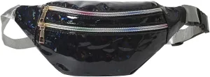 eYLun Women Holographic Fanny Pack Belt Bag Crossbody Bag Waist Bag Waterproof Waist Packs Bumbag Running Traveling Black