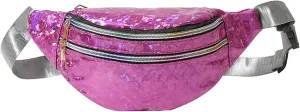 eYLun Women Holographic Fanny Pack Belt Bag Crossbody Bag Waist Bag Waterproof Waist Packs Bumbag Running Traveling Rose red