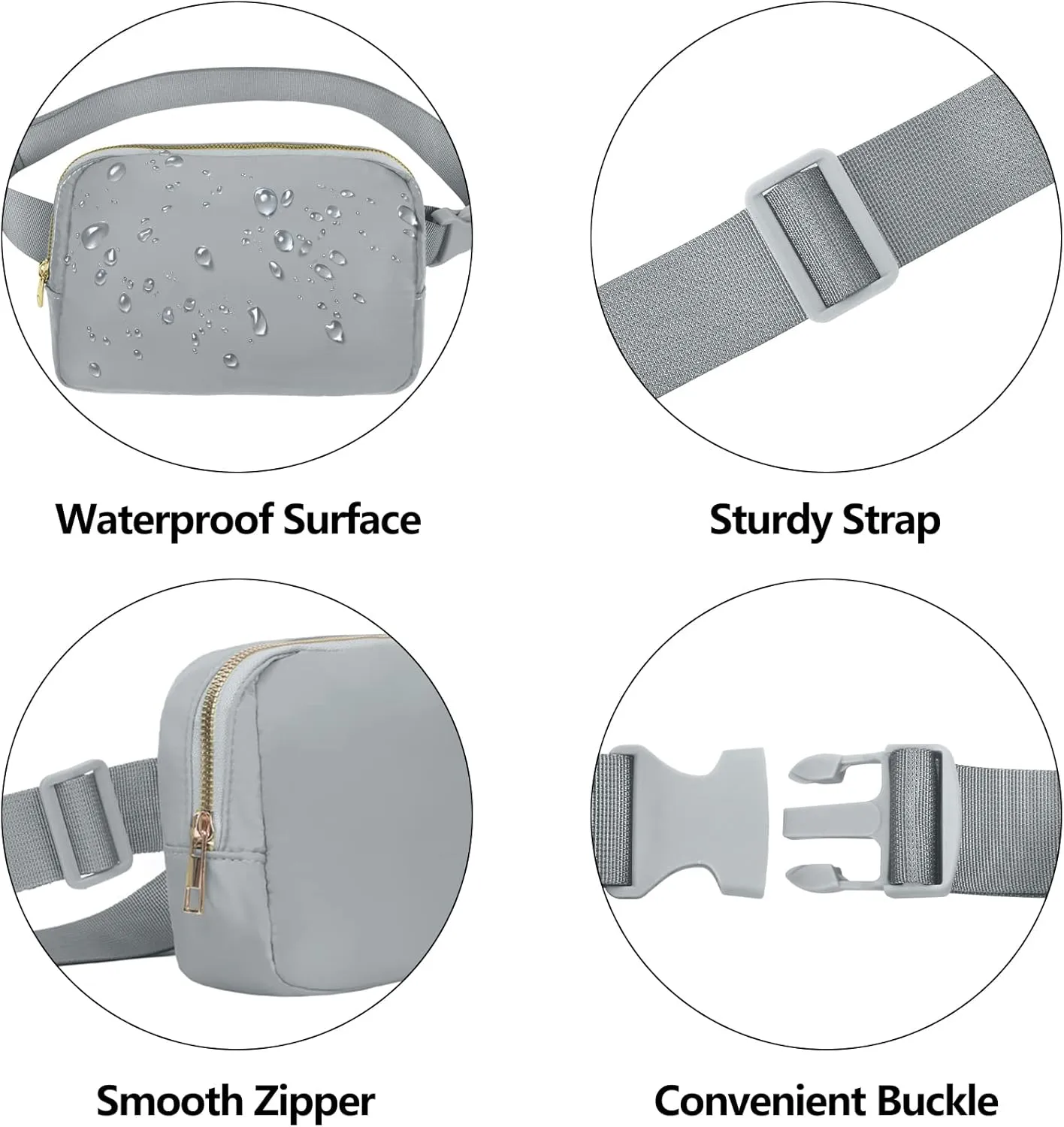 Fanny Pack Crossbody Bag for Women and Men, Belt Bag for Hiking Bum Bag with Adjustable Strap, Waist pack for Running Workout Sports Travel Black Light Grey