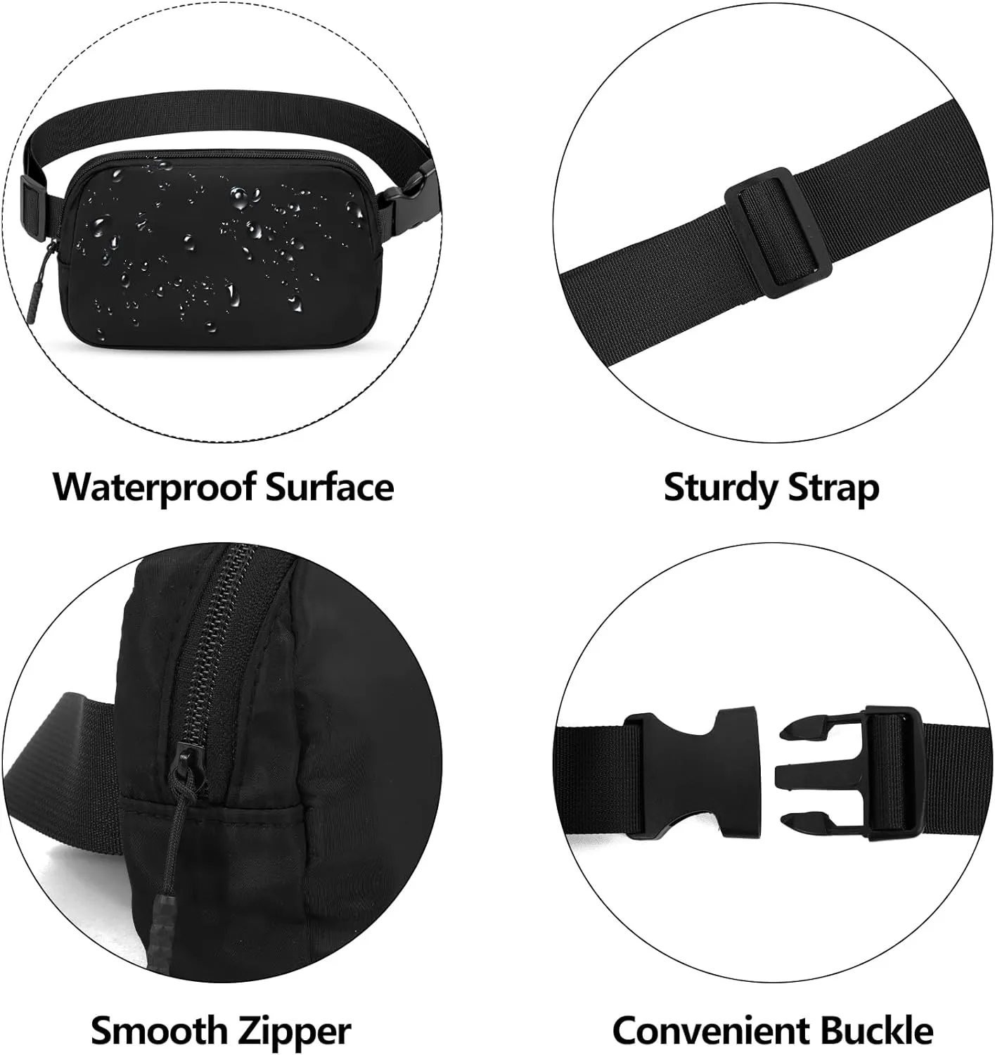 Fanny Pack Crossbody Bag for Women and Men, Belt Bag for Hiking Bum Bag with Adjustable Strap, Waist pack for Running Workout Sports Travel Black