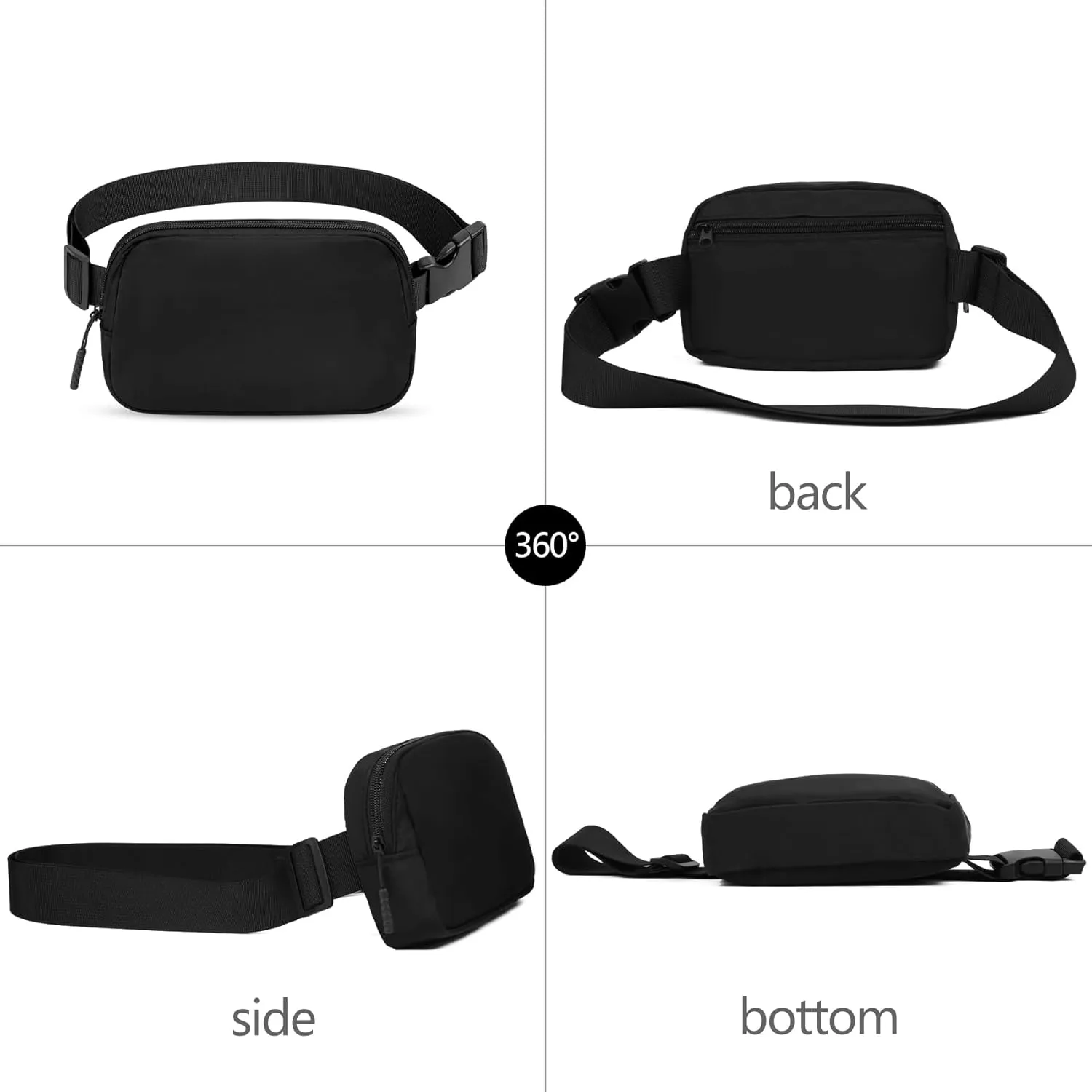 Fanny Pack Crossbody Bag for Women and Men, Belt Bag for Hiking Bum Bag with Adjustable Strap, Waist pack for Running Workout Sports Travel Black