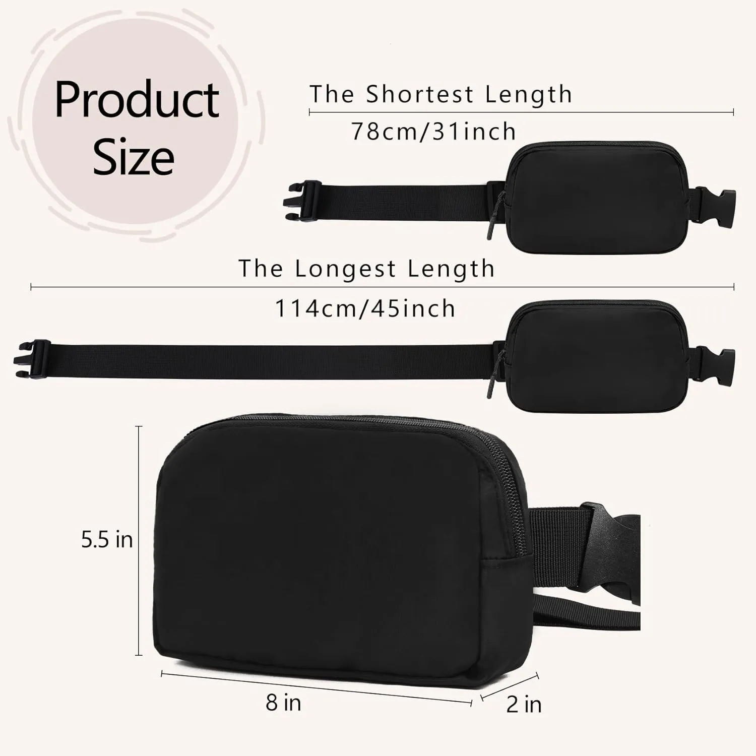 Fanny Pack Crossbody Bag for Women and Men, Belt Bag for Hiking Bum Bag with Adjustable Strap, Waist pack for Running Workout Sports Travel Black