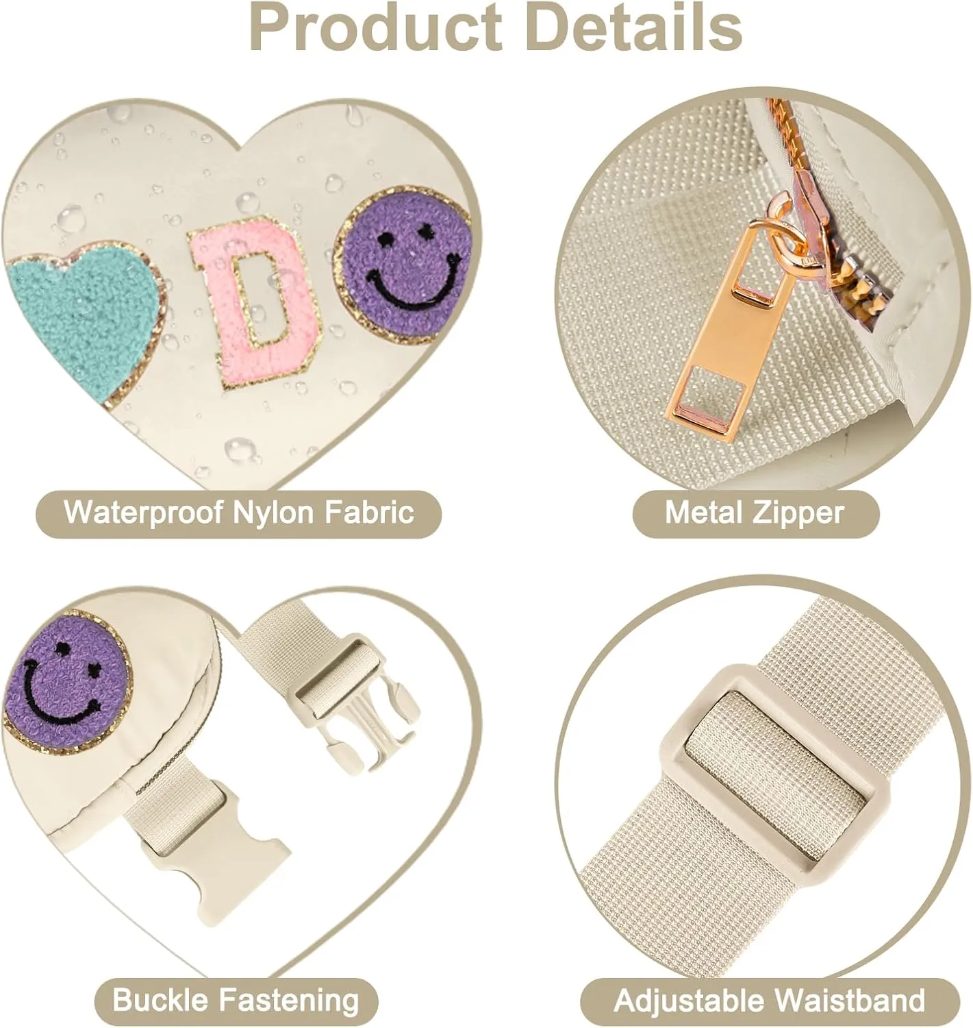 Fanny Pack for Girls 4-14, Nylon Kids Crossbody Bag Belt Bag with Keychain, Cream (Cream E)