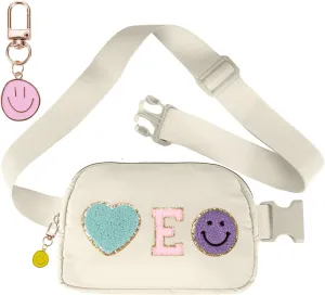 Fanny Pack for Girls 4-14, Nylon Kids Crossbody Bag Belt Bag with Keychain, Cream (Cream E)