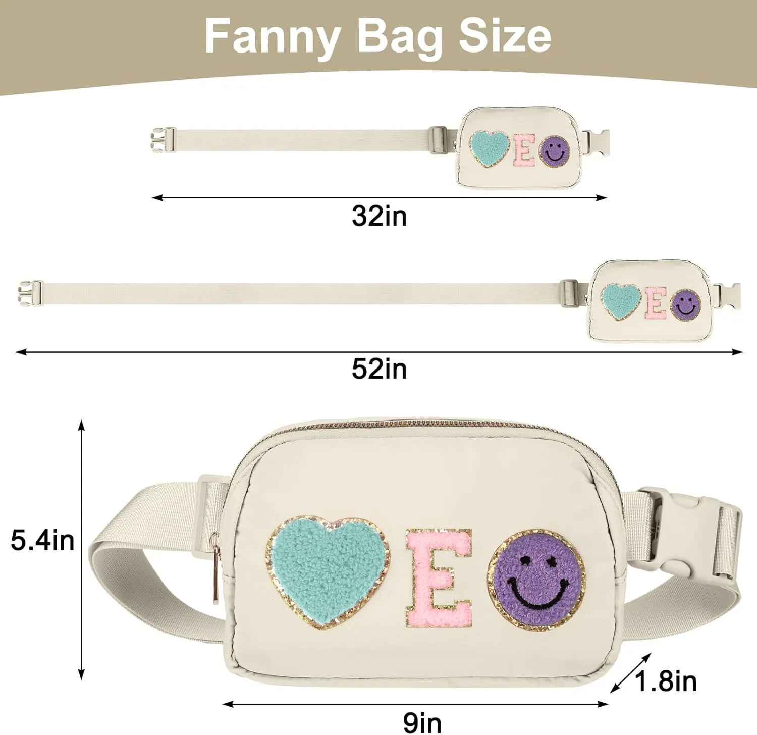 Fanny Pack for Girls 4-14, Nylon Kids Crossbody Bag Belt Bag with Keychain, Cream (Cream E)
