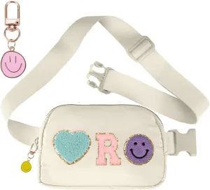 Fanny Pack for Girls 4-14, Nylon Kids Crossbody Bag Belt Bag with Keychain, Cream (Cream R)
