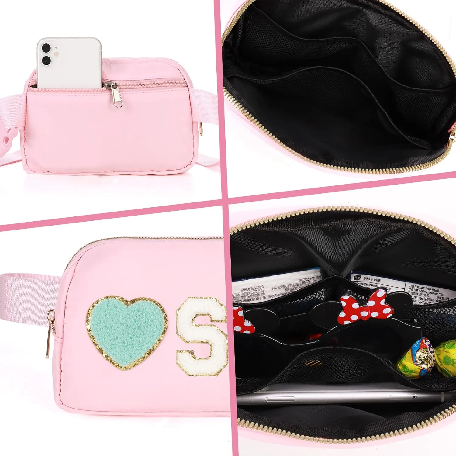 Fanny Pack for Girls 4-14, Nylon Kids Crossbody Bag Belt Bag with Keychain, Party Waist Bags for Kids Teens Girls, Personalized Gifts for Birthday Party Christmas, Pink P