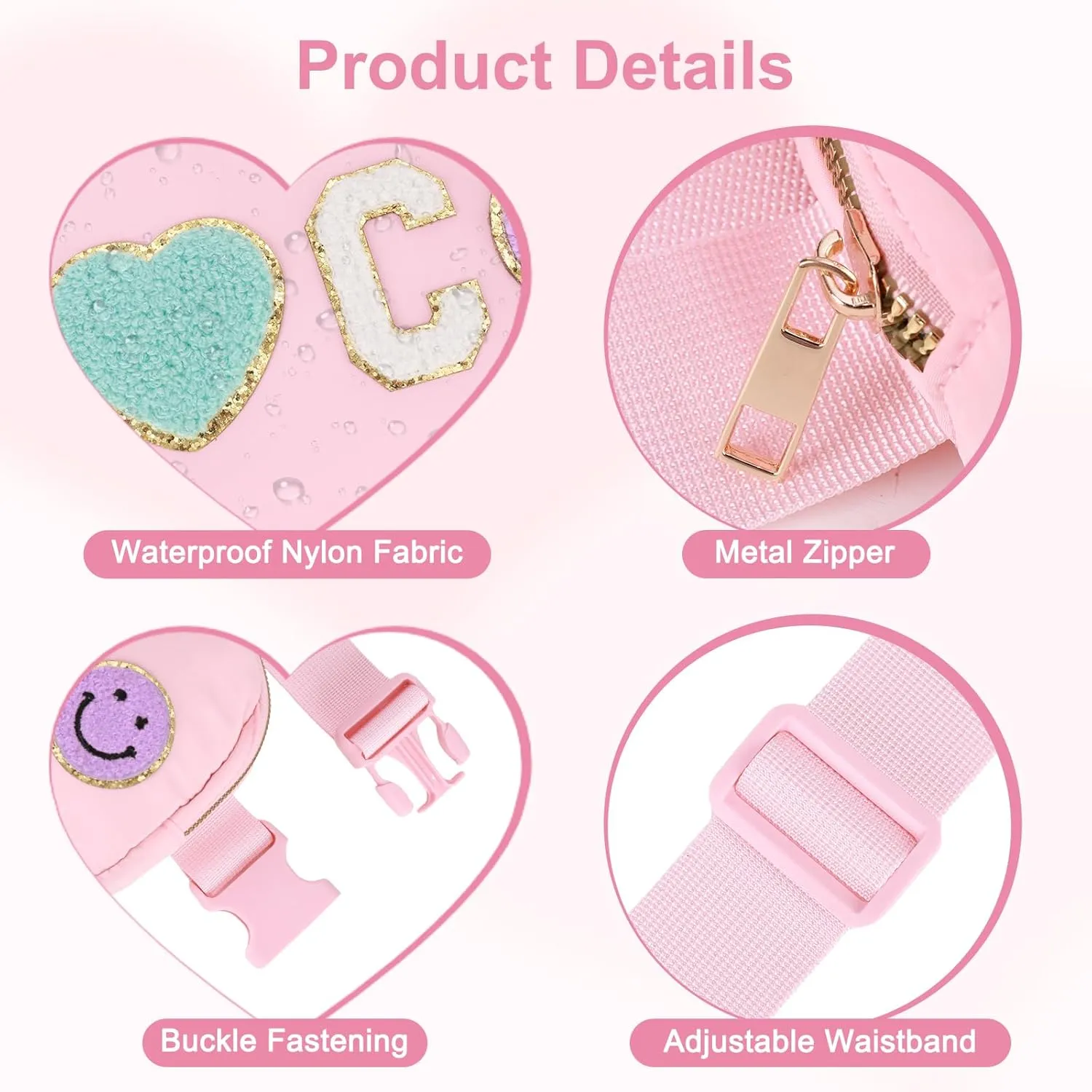 Fanny Pack for Girls 4-14, Nylon Kids Crossbody Bag Belt Bag with Keychain, Party Waist Bags for Kids Teens Girls, Personalized Gifts for Birthday Party Christmas, Pink P