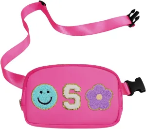 Fanny Pack For Girls Pink Kid Crossbody Bag Chenille S Letter Preppy Belt Bag, Christmas Birthday Graduation Gifts For Girl Teen Daughter Sister, Personalized Nylon Fanny Packs