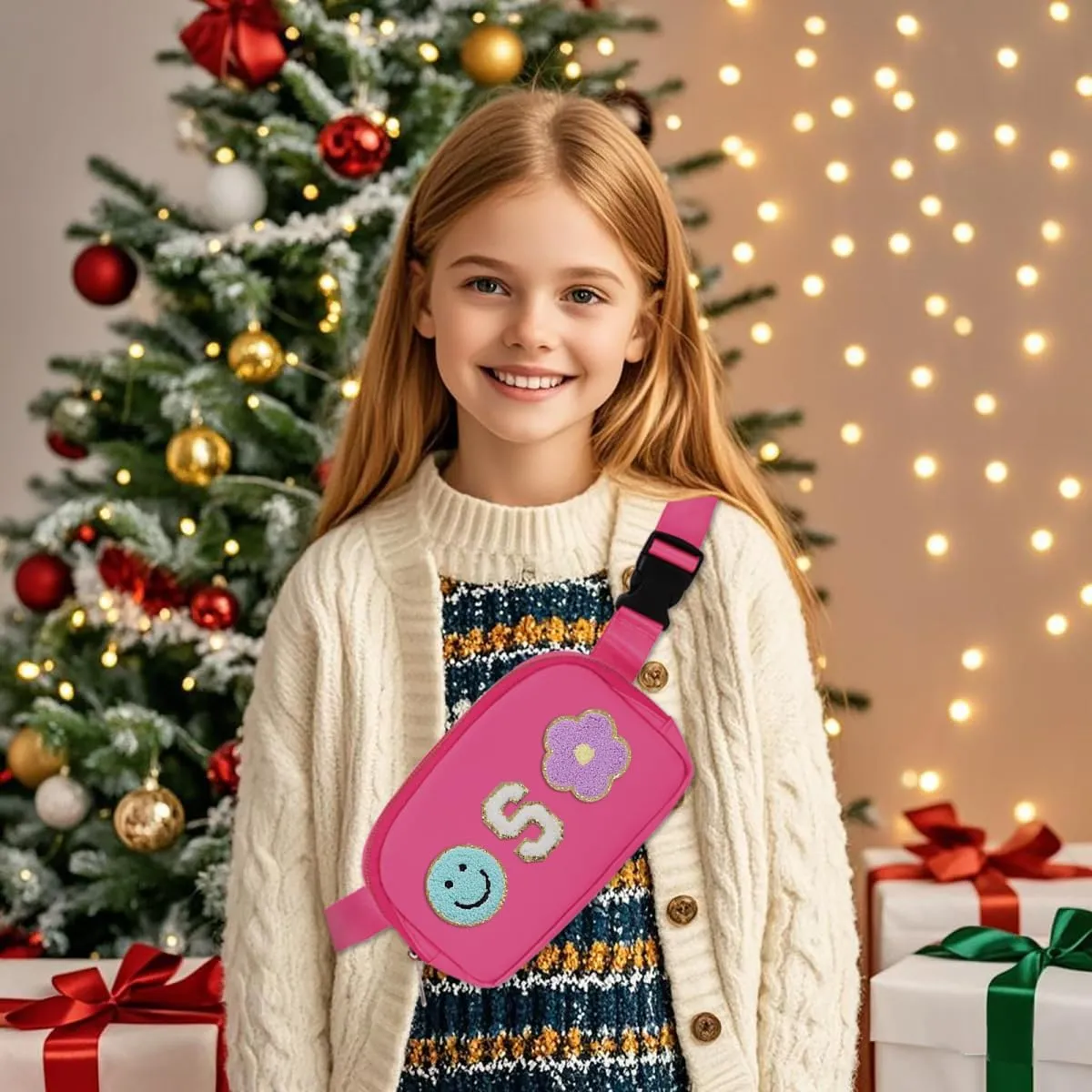 Fanny Pack For Girls Pink Kid Crossbody Bag Chenille S Letter Preppy Belt Bag, Christmas Birthday Graduation Gifts For Girl Teen Daughter Sister, Personalized Nylon Fanny Packs
