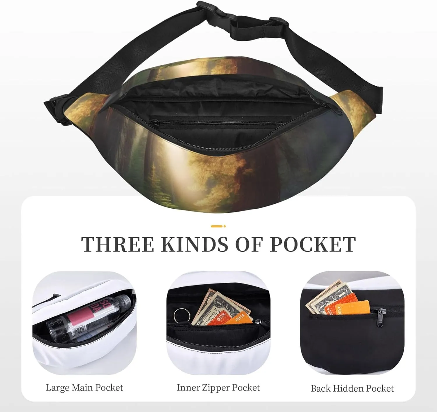 Fanny Pack for Men Women Waist Bag Adjustable Waist Pack Crossbody Belt Bag Morning Sunlight in Wilderness Bum Bag