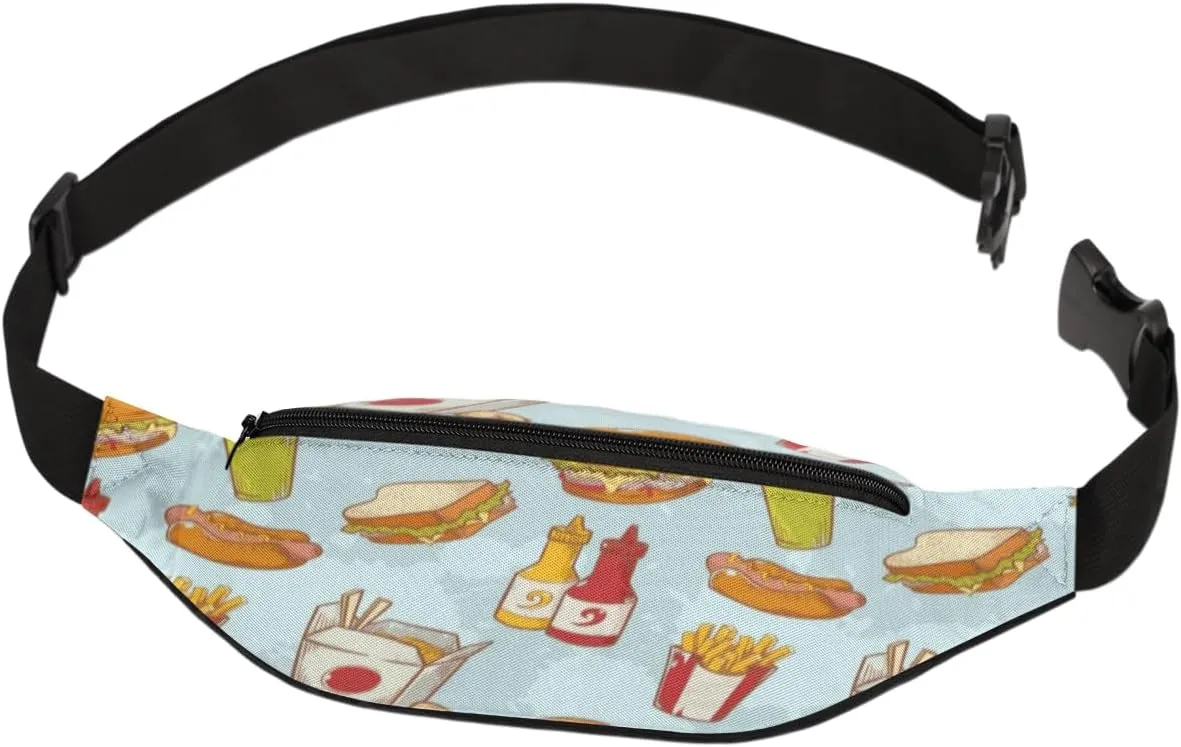Fanny Pack for Women Men Cartoon Cute Sandwich Burger Pattern Waist Pack Crossbody Bag with Adjustable Straps for Hiking Running Walking Travel Cycling