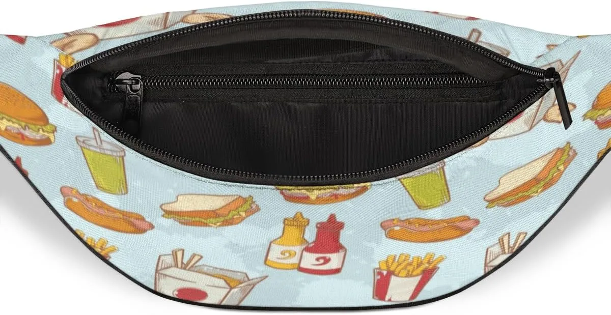 Fanny Pack for Women Men Cartoon Cute Sandwich Burger Pattern Waist Pack Crossbody Bag with Adjustable Straps for Hiking Running Walking Travel Cycling