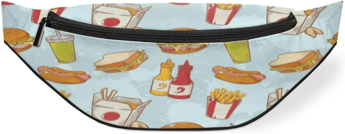 Fanny Pack for Women Men Cartoon Cute Sandwich Burger Pattern Waist Pack Crossbody Bag with Adjustable Straps for Hiking Running Walking Travel Cycling