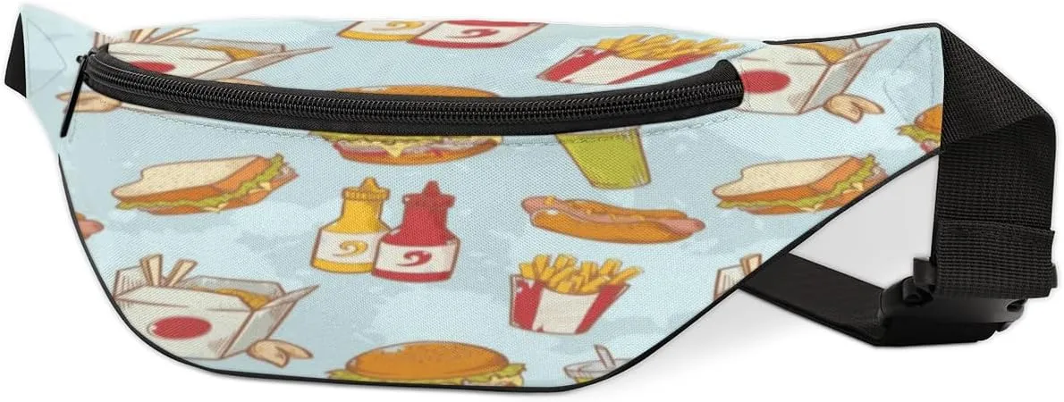 Fanny Pack for Women Men Cartoon Cute Sandwich Burger Pattern Waist Pack Crossbody Bag with Adjustable Straps for Hiking Running Walking Travel Cycling