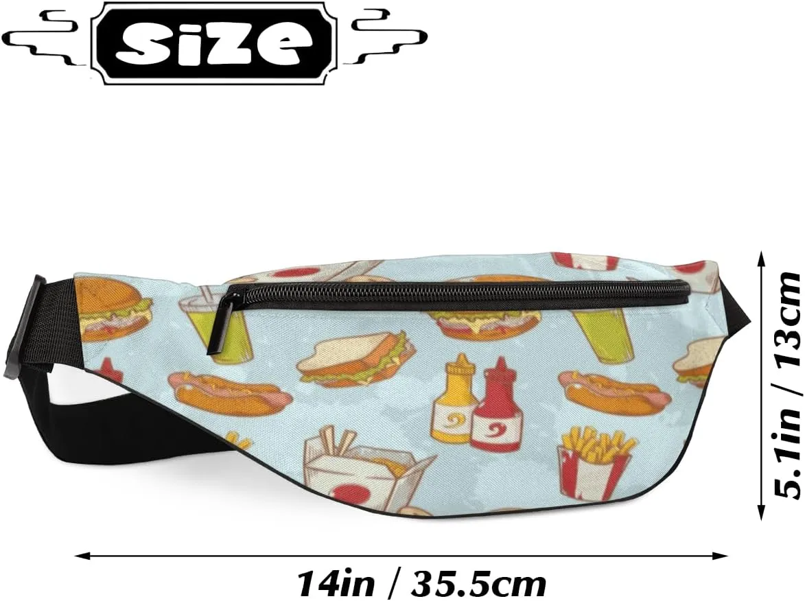 Fanny Pack for Women Men Cartoon Cute Sandwich Burger Pattern Waist Pack Crossbody Bag with Adjustable Straps for Hiking Running Walking Travel Cycling