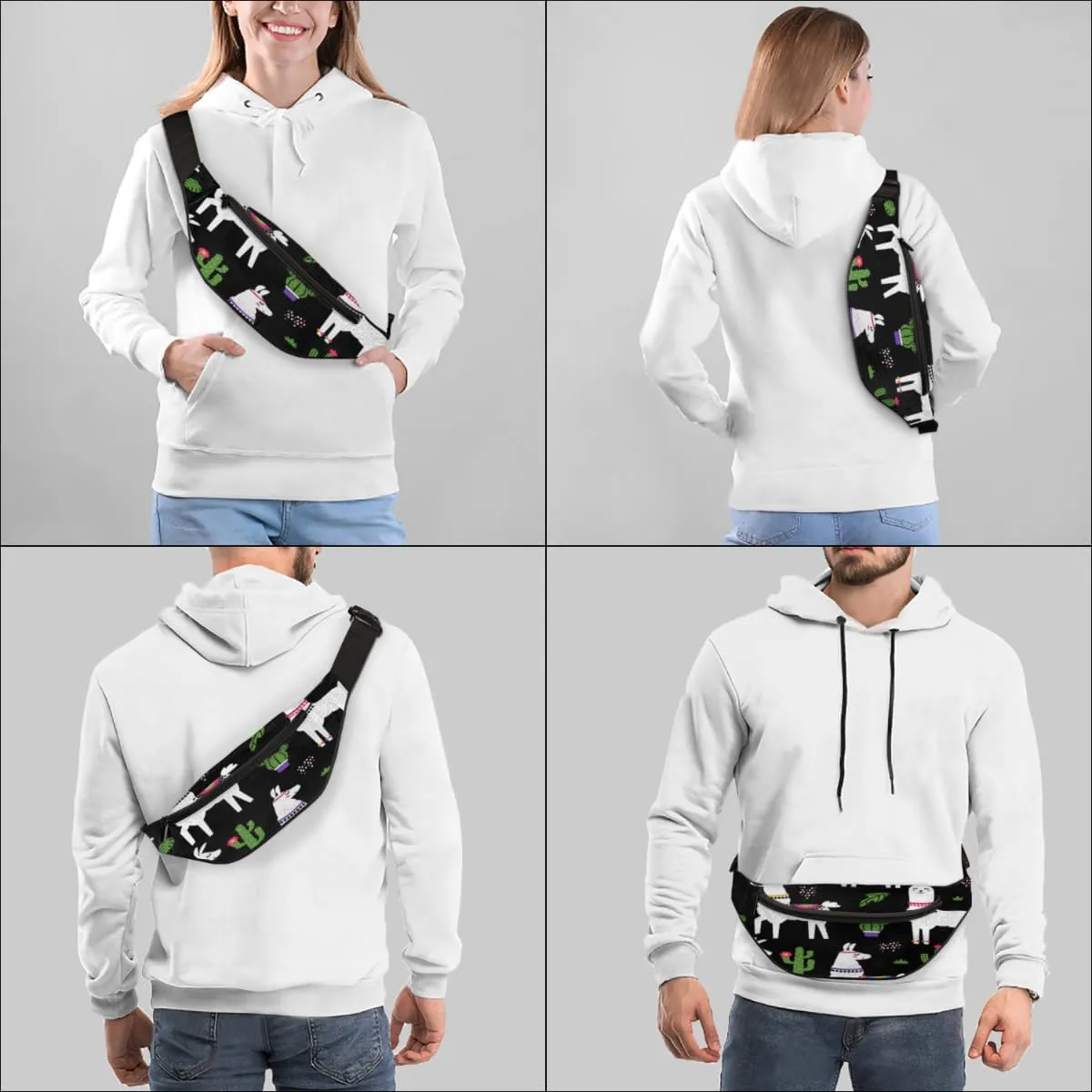 Fanny Pack for Women Men Cartoon Sheep Cactu Waist Pack Crossbody Bag with Adjustable Straps for Hiking Running Walking Travel Cycling